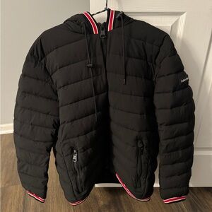 Calvin Klein hooded puffer coat L infinite stretch black